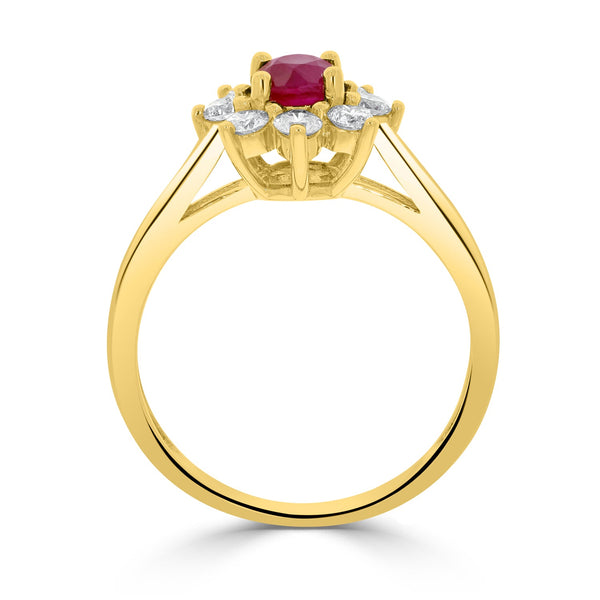 0.62ct Ruby Rings with 0.48tct diamonds set in 14k yellow gold