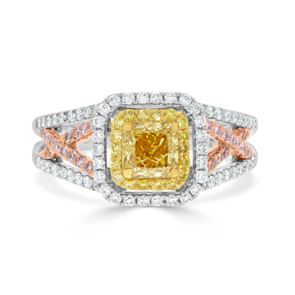 0.81tct Yellow Diamonds Rings with 0.70tct white diamonds set in 14kt two tone gold