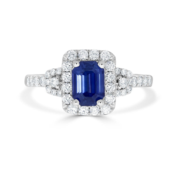 1.28ct Sapphire Ring with 0.54tct Diamonds set in 14K White Gold