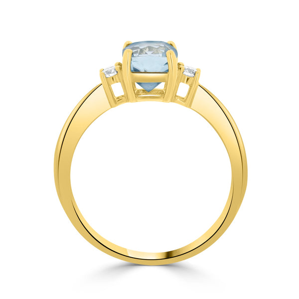 2.09 Blue Zircon Rings with 2.09tct Diamond set in 14K Yellow Gold