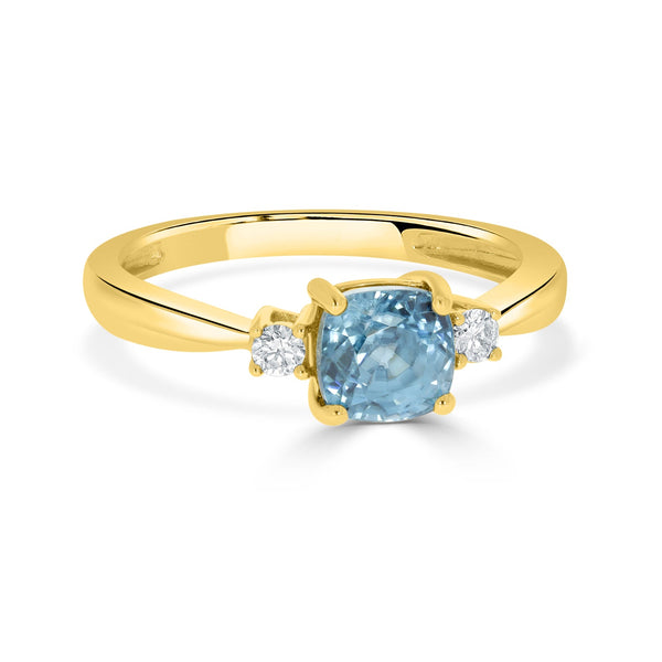 2.09ct Blue Zircon Rings with 2.09tct Diamond set in 14K Yellow Gold