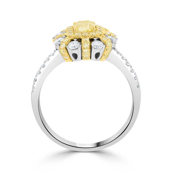 0.54tct Yellow Diamond Ring with 0.87tct Diamonds set in 14K Two Tone gold