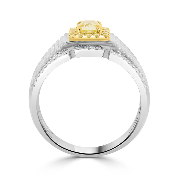 0.7tct Yellow Diamond Ring with 0.41tct Diamonds set in 14K Two Tone gold