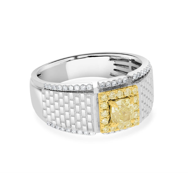 0.7tct Yellow Diamond Ring with 0.41tct Diamonds set in 14K Two Tone gold