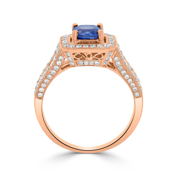 1.01Ct Sapphire Ring With 0.67Tct Diamonds Set In 14K Rose Gold
