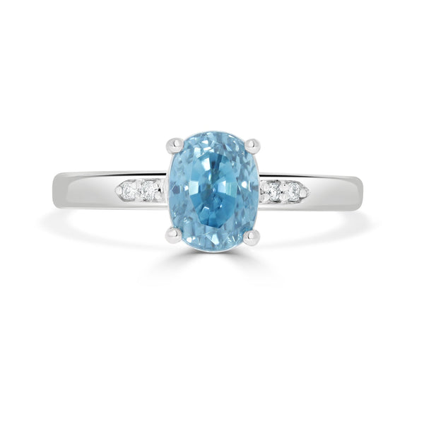 2.92ct Blue Zircon Rings with 0.03tct Diamond set in 14K White Gold