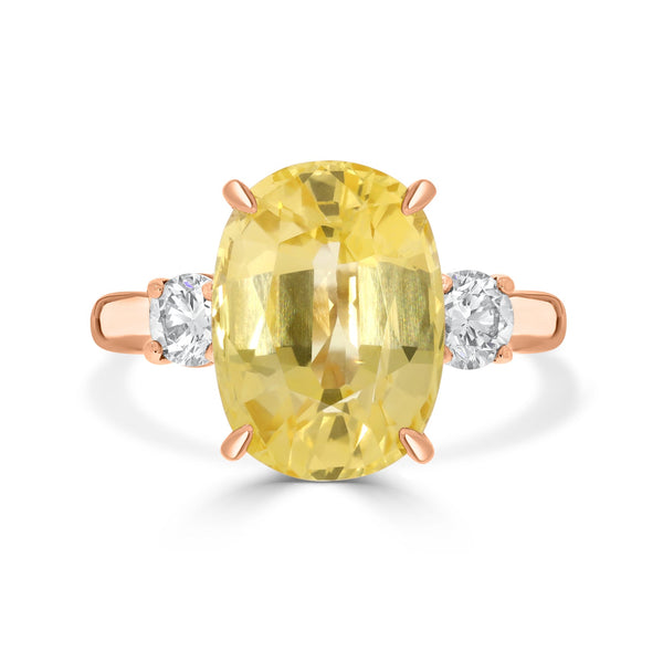 7.37ct Yellow Sapphire Ring with 0.24tct Diamonds set in 18K Rose Gold