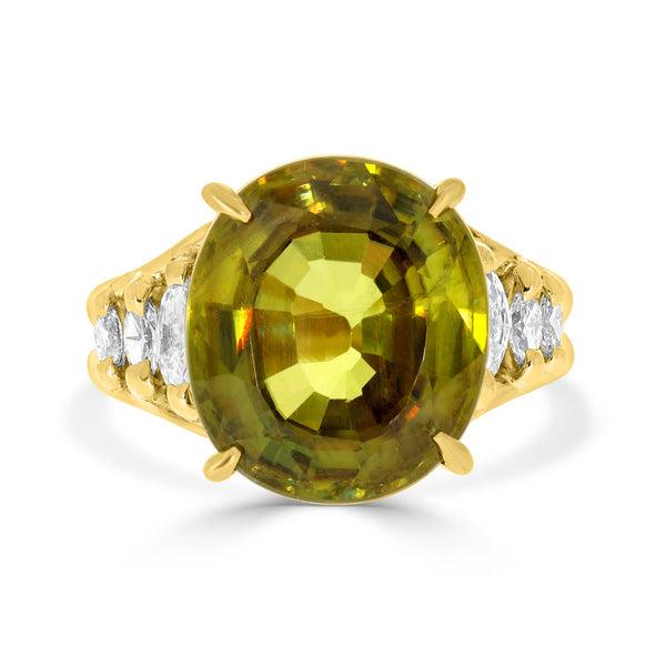 9.95ct Sphene Ring with 0.53tct Diamonds set in 18K Yellow Gold