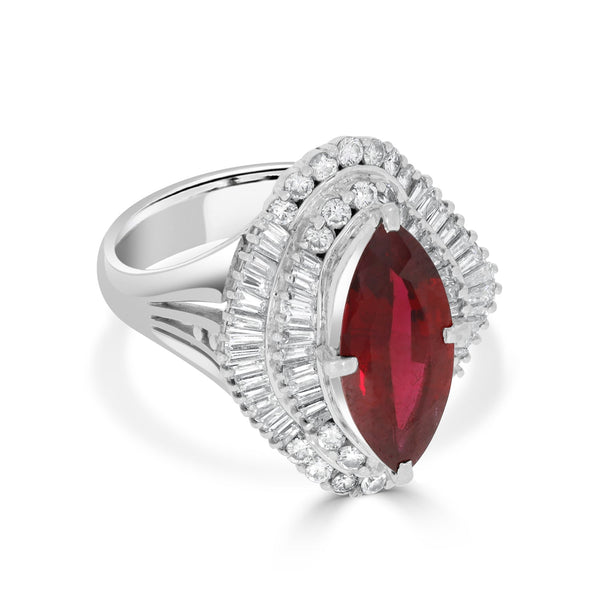 3.16ct Ruby Ring With 1.23ct Diamonds Set In Platinum
