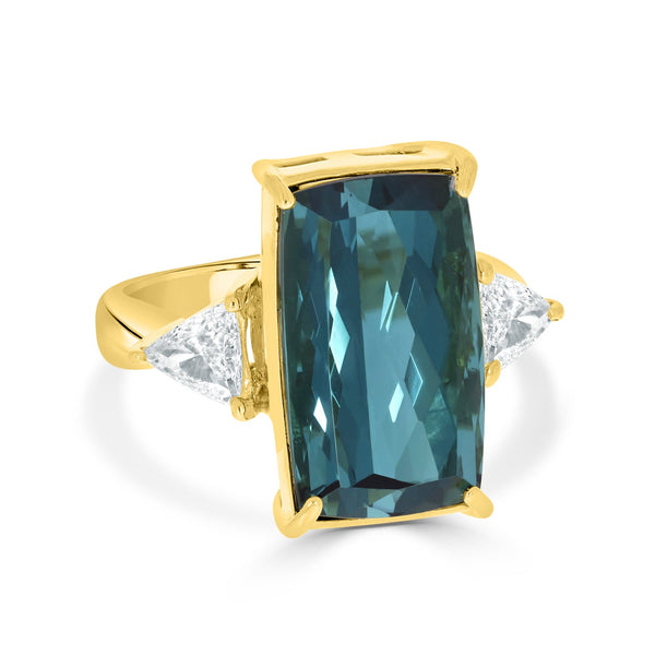 11.01ct Indigot Blue Tourmaline Ring with 0.51tct Diamonds set in 18K Yellow Gold