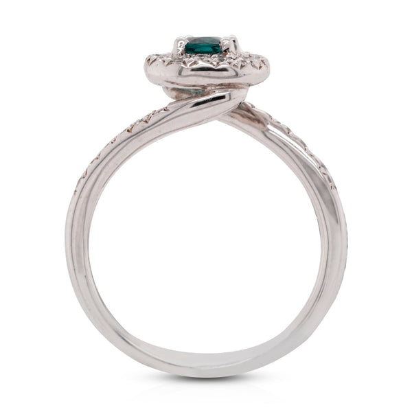 Green 0.54Ct Tourmaline Ring With 0.26Tct Diamond Pave Bypass Set In 14Kt White Gold