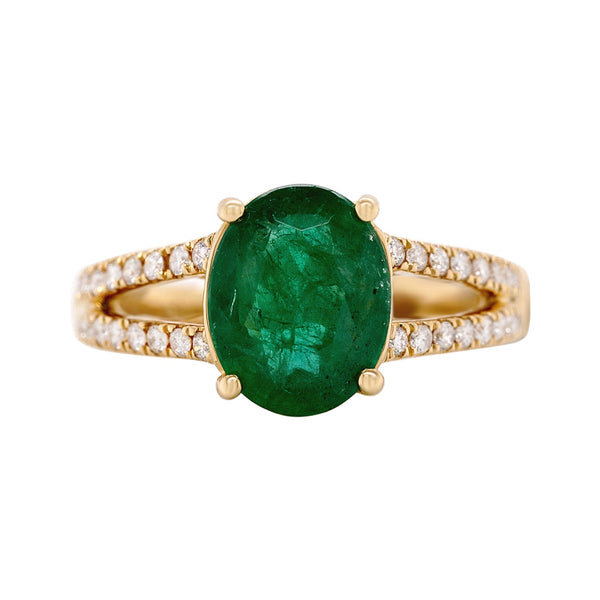 2.34Ct Emerald Ring With 0.29Tct Diamond Accents In 14K Yellow Gold