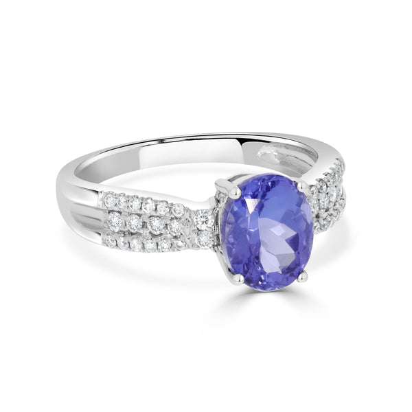 1.86ct Tanzanite Ring With 0.22tct Diamonds Set In 14K White Gold