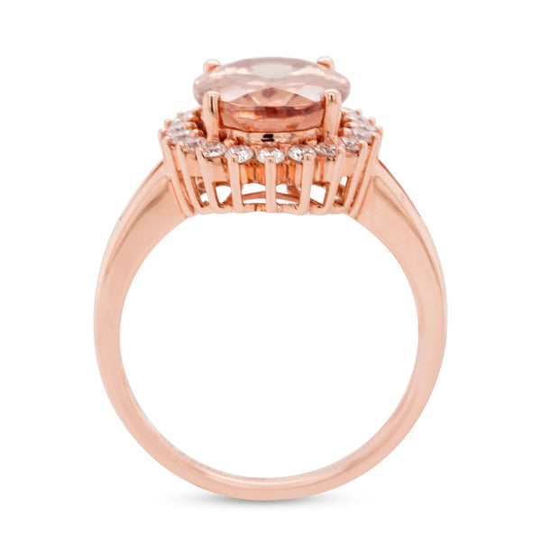 5.77ct Pink Zircon ring with 0.35tct diamonds set in 14K rose gold