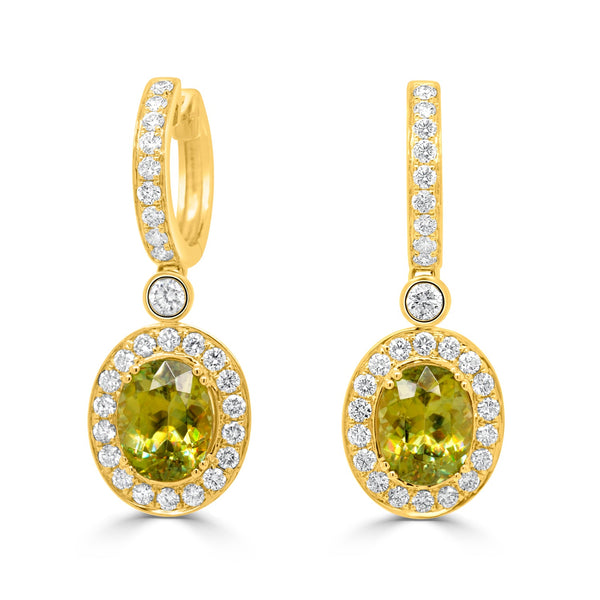 4.66tct Sphene Earring with 1.2tct Diamonds set in 14K Yellow Gold