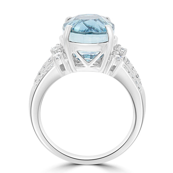 8.88ct Blue Zircon Ring with 0.36tct Diamonds set in 14K White Gold