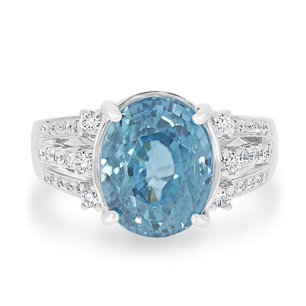 8.88ct Blue Zircon Ring with 0.36tct Diamonds set in 14K White Gold