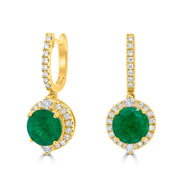 3.74tct Emerald Earring with 0.67tct Diamonds set in 14K Yellow Gold