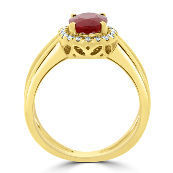 1.66Ct Ruby Ring With 0.15Tct Diamonds Set In 14K Yellow Gold