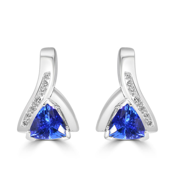2.25ct Tanzanite Earrings with 0.19tct Diamond set in 14K White Gold