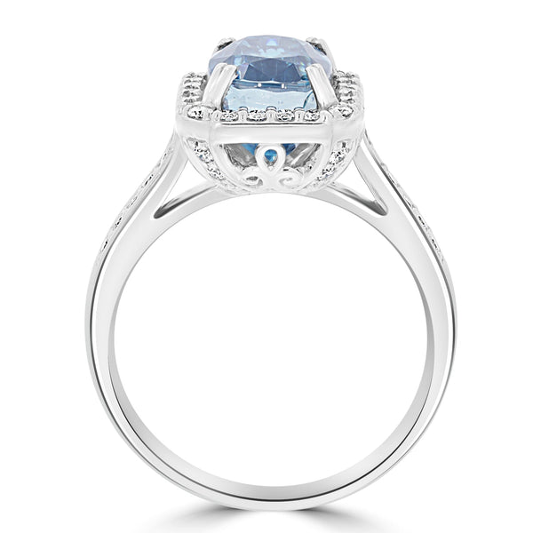 4.43ct Blue Zircon Ring with 0.35tct Diamonds set in 950 Platinum