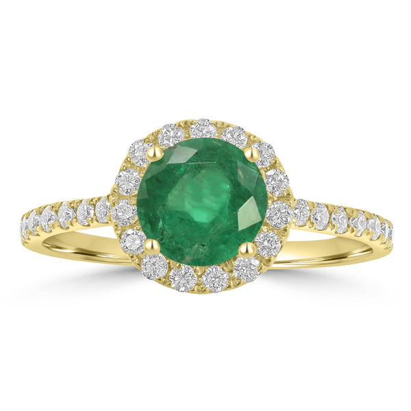 1.15ct Emerald Rings with 0.34tct Diamond set in 14K Yellow Gold