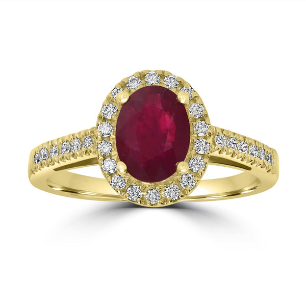 1.37ct  Ruby Rings with 0.23tct Diamond set in 14K Yellow Gold