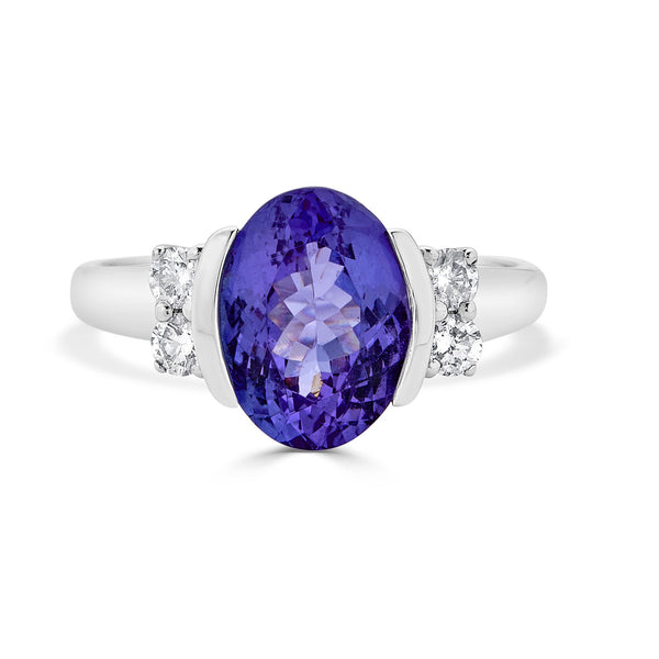 3.58Ct Tanzanite Ring With 0.26Tct Diamonds Set In 14Kt White Gold