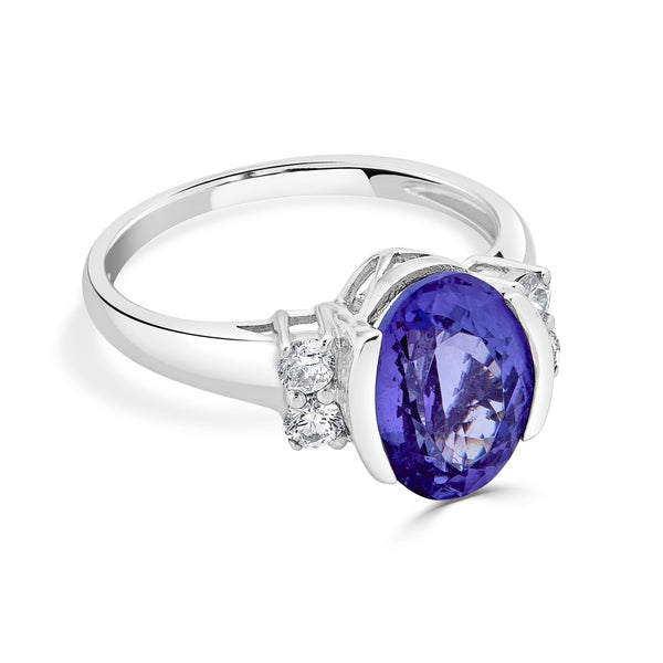 3.58Ct Tanzanite Ring With 0.26Tct Diamonds Set In 14Kt White Gold
