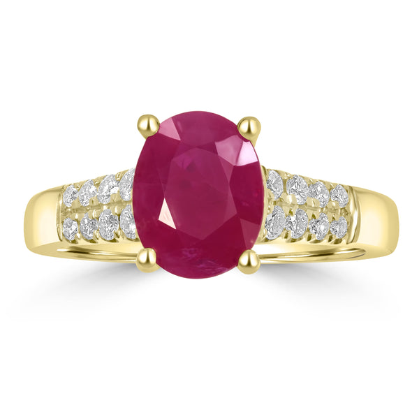 2.11ct Ruby Rings with 0.26tct Diamond set in 14K Yellow Gold