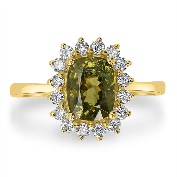 2.07ct Demantoid Garnet Ring with 0.37tct Diamonds set in 14K Yellow Gold
