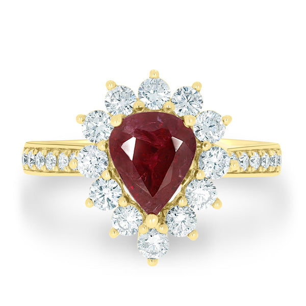1.82Ct Ruby Ring With 0.95Tct Diamonds Set In 18K Yellow Gold