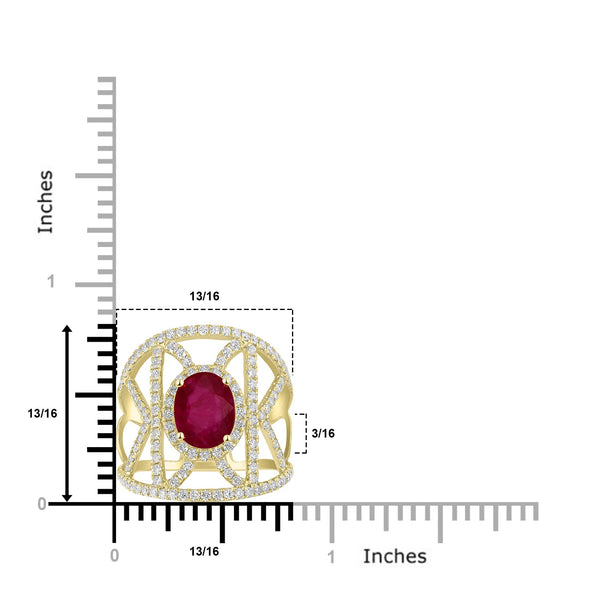 1.8ct Ruby Rings with 1.02tct Diamond set in 14K Yellow Gold