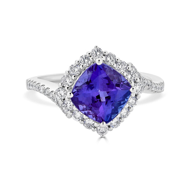 2.74Ct Tanzanite Ring With 0.52Tct Diamonds Set In 14Kt White Gold