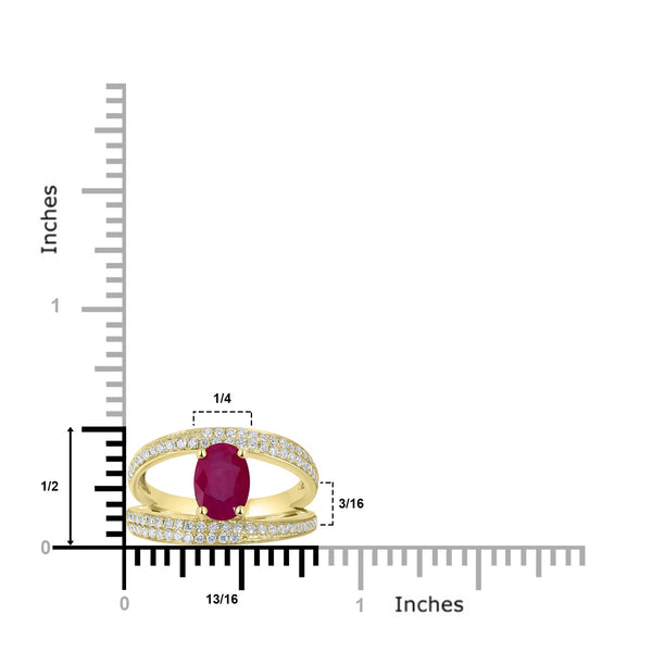 1.77ct Ruby Rings with 0.66tct Diamond set in 14K Yellow Gold