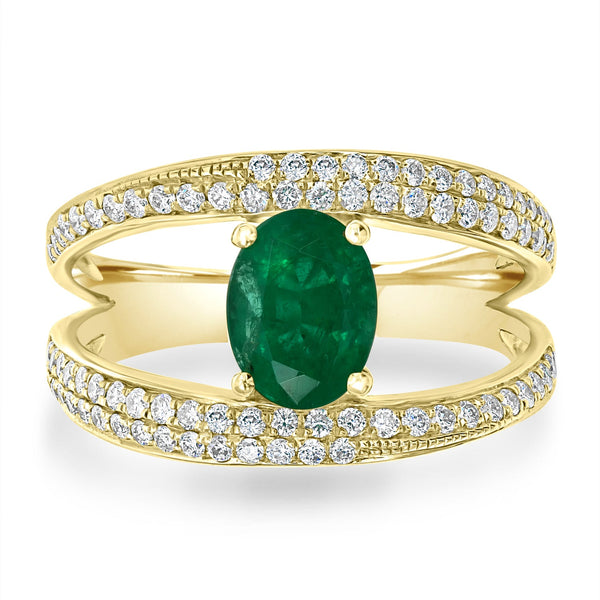 1.41ct Emerald Ring with 0.59tct Diamonds set in 14K Yellow Gold