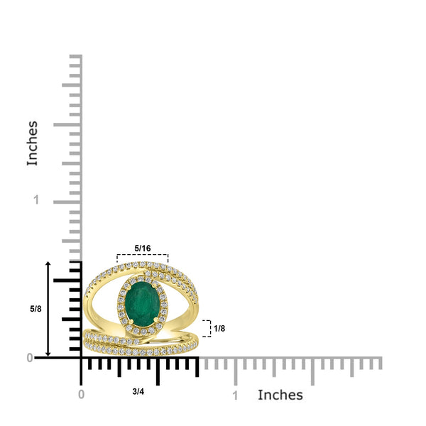 1.14ct   Emerald Rings with 0.52tct Diamond set in 14K Yellow Gold