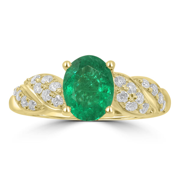 1.31ct Emerald Rings with 0.31tct Diamond set in 14K Yellow Gold