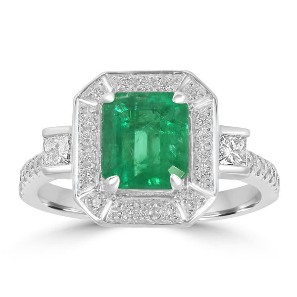 1.32ct Emerald Rings with 0.41tct Diamond set in 14K White Gold