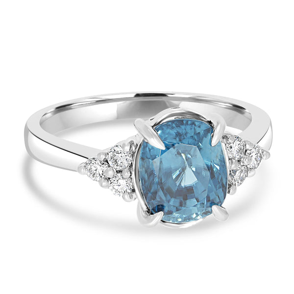 4.07ct Blue Zircon Ring with 0.25tct Diamonds set in 14K White Gold