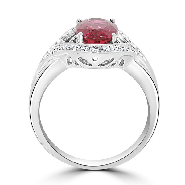 2.41ct Rubellite ring with 0.28tct diamonds set in 14kt white gold