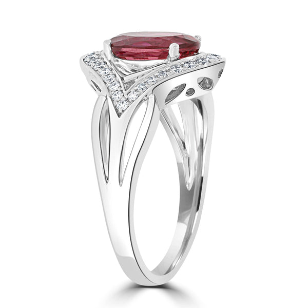 2.41ct Rubellite ring with 0.28tct diamonds set in 14kt white gold