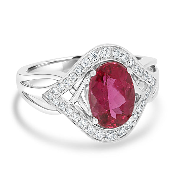 2.41ct Rubelite ring with 0.28tct diamonds set in 14kt white gold