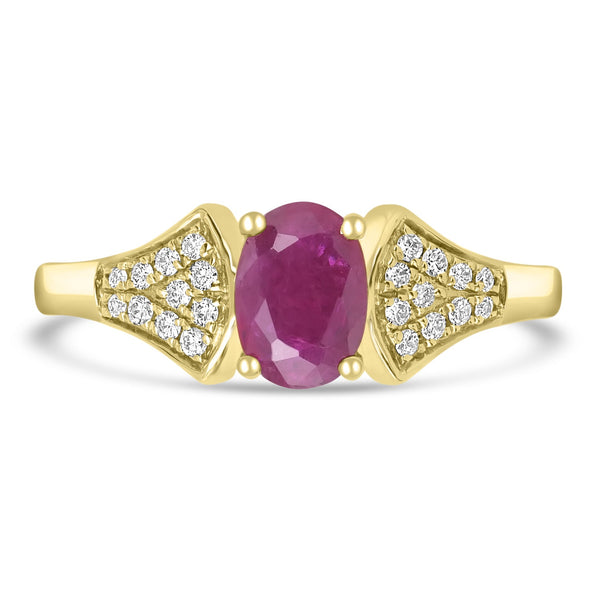 0.78ct Ruby Rings with 0.12tct Diamond set in 14K Yellow Gold