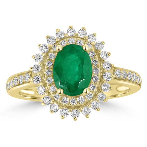 1.33ct Emerald Rings with 0.55tct Diamond set in 14K Yellow Gold