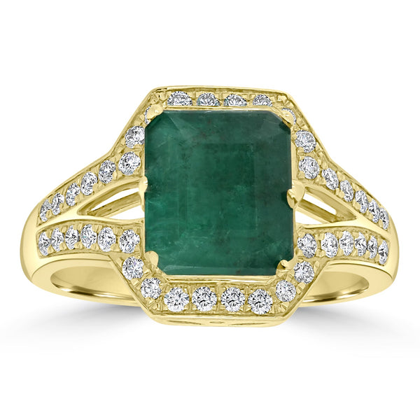 3.09ct   Emerald Rings with 0.41tct Diamond set in 14K Yellow Gold