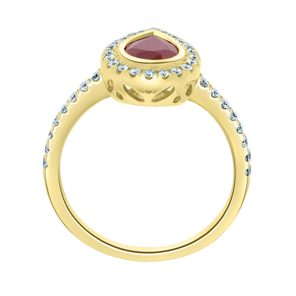 0.92ct Ruby Ring With 0.33tct Diamonds Set In 14K Yellow Gold