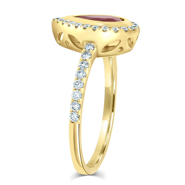0.92ct Ruby Ring With 0.33tct Diamonds Set In 14K Yellow Gold