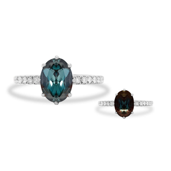 2ct Alexandrite Rings with 0.23tct Diamond set in 18K White Gold