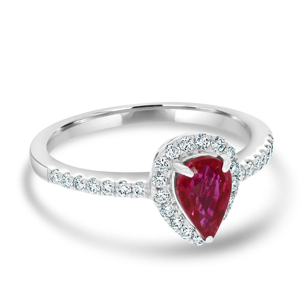 0.95Ct Ruby Ring With 0.31Tct Diamonds Set In 14K White Gold